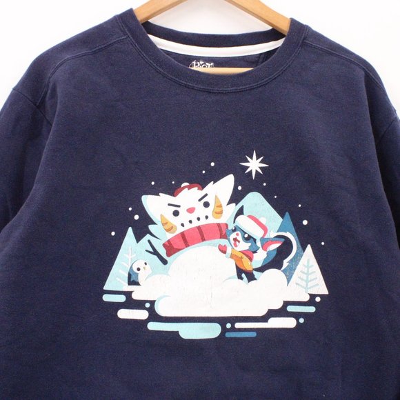 Riot Games Christmas Sweatshirt Womens Navy Blue Snowmen Graphic Print Medium M - Picture 2 of 8